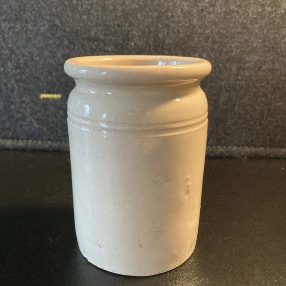 Vintage Stoneware Crock Utensil Holder MF G Stamp Cream Glaze Farmhouse Pottery - Picture 2 of 7
